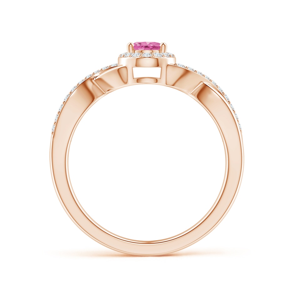 6x4mm AA Oval Pink Sapphire Crossover Ring with Diamond Halo in Rose Gold side-1