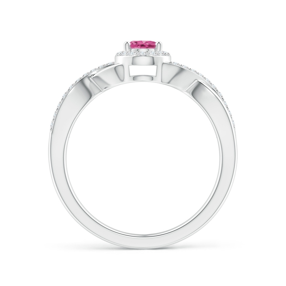 6x4mm AAAA Oval Pink Sapphire Crossover Ring with Diamond Halo in P950 Platinum side-1
