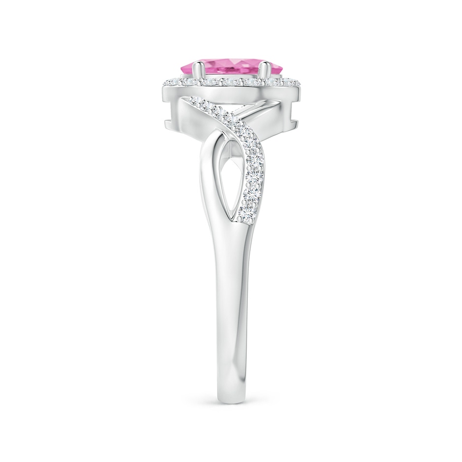 7x5mm A Oval Pink Sapphire Crossover Ring with Diamond Halo in White Gold side-2