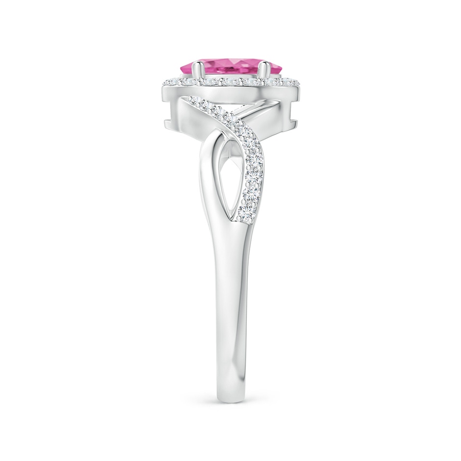 7x5mm AA Oval Pink Sapphire Crossover Ring with Diamond Halo in White Gold side-2