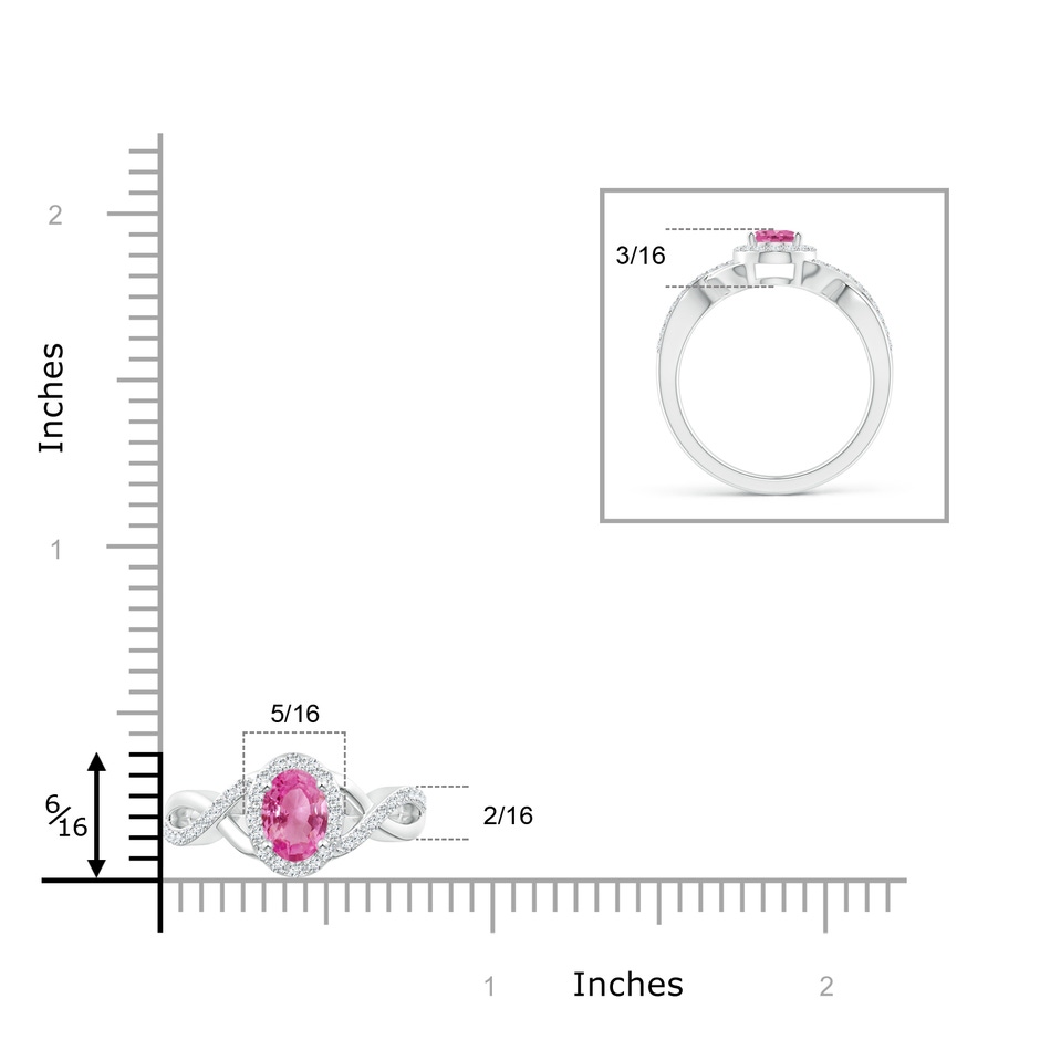 7x5mm AAA Oval Pink Sapphire Crossover Ring with Diamond Halo in P950 Platinum ruler