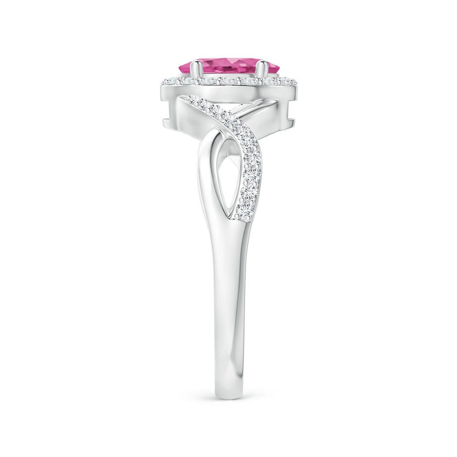 7x5mm AAA Oval Pink Sapphire Crossover Ring with Diamond Halo in White Gold side-2