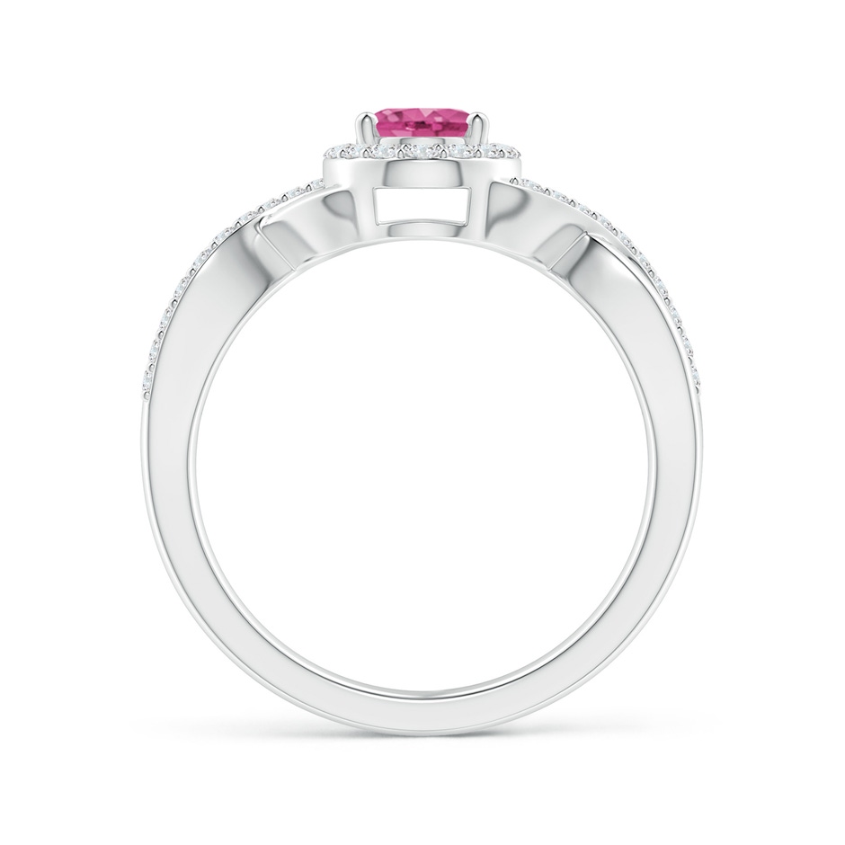 7x5mm AAAA Oval Pink Sapphire Crossover Ring with Diamond Halo in P950 Platinum side-1
