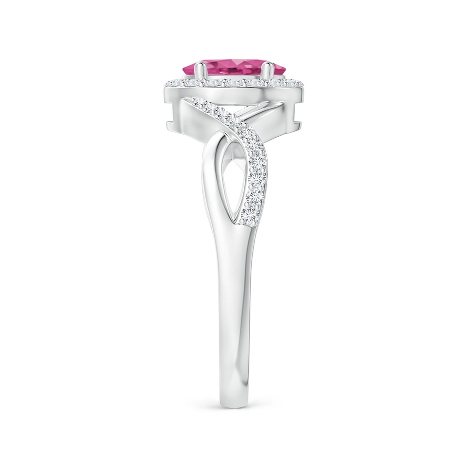 7x5mm AAAA Oval Pink Sapphire Crossover Ring with Diamond Halo in P950 Platinum side-2