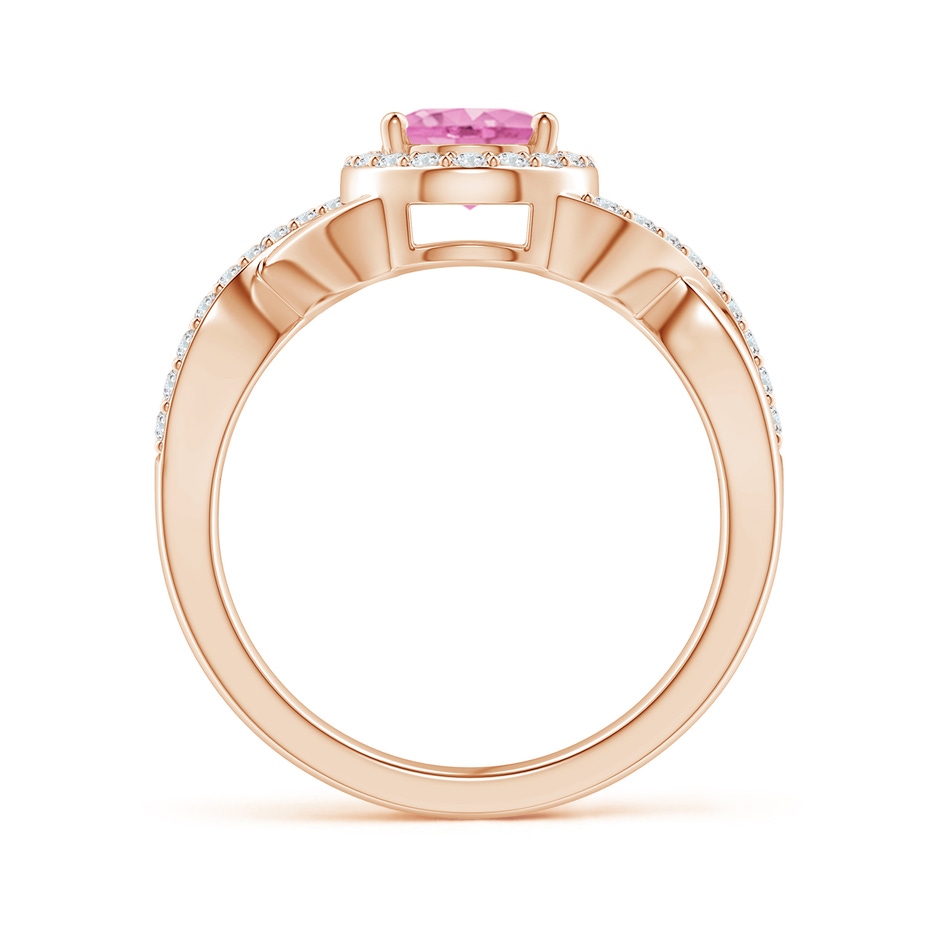 8x6mm A Oval Pink Sapphire Crossover Ring with Diamond Halo in Rose Gold side-1