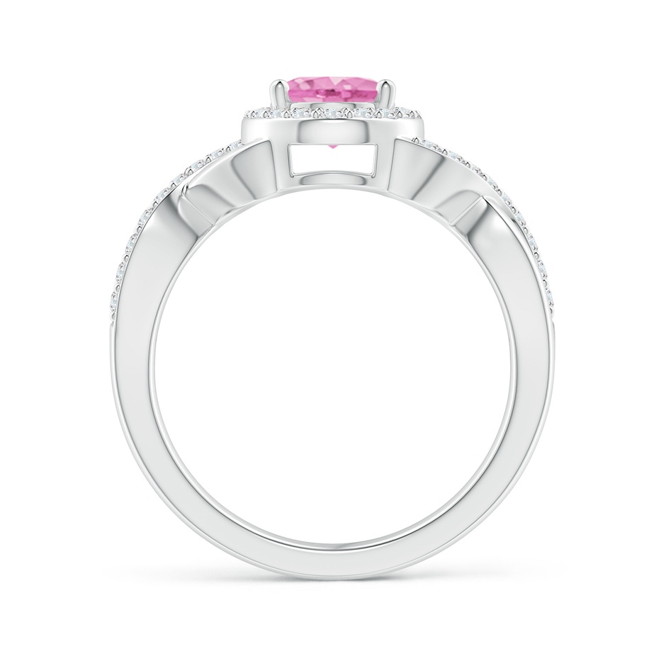 8x6mm A Oval Pink Sapphire Crossover Ring with Diamond Halo in White Gold side-1