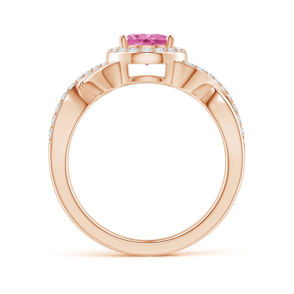8x6mm AA Oval Pink Sapphire Crossover Ring with Diamond Halo in Rose Gold side-1