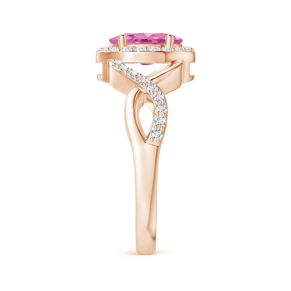 8x6mm AA Oval Pink Sapphire Crossover Ring with Diamond Halo in Rose Gold side-2