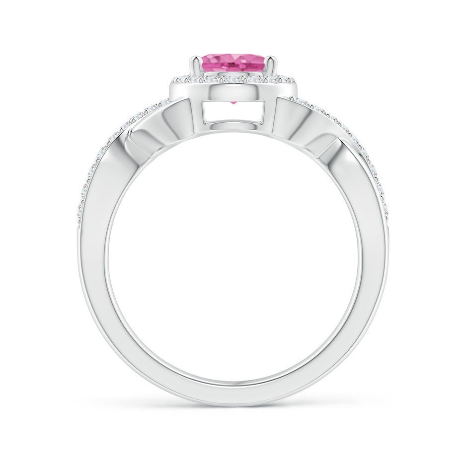 8x6mm AA Oval Pink Sapphire Crossover Ring with Diamond Halo in White Gold side-1