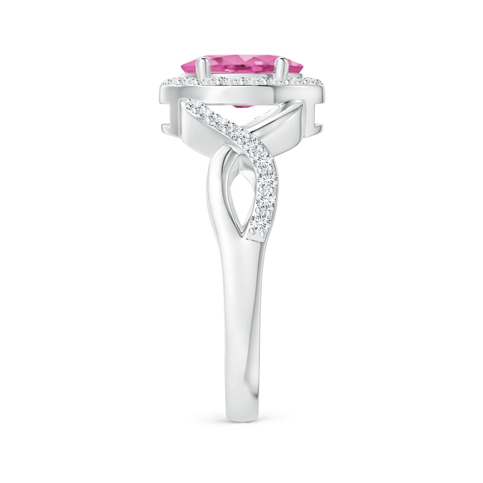 8x6mm AA Oval Pink Sapphire Crossover Ring with Diamond Halo in White Gold side-2