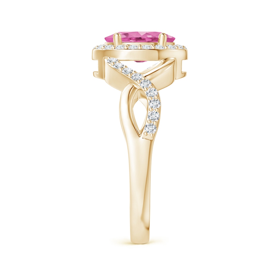 8x6mm AA Oval Pink Sapphire Crossover Ring with Diamond Halo in Yellow Gold side-2