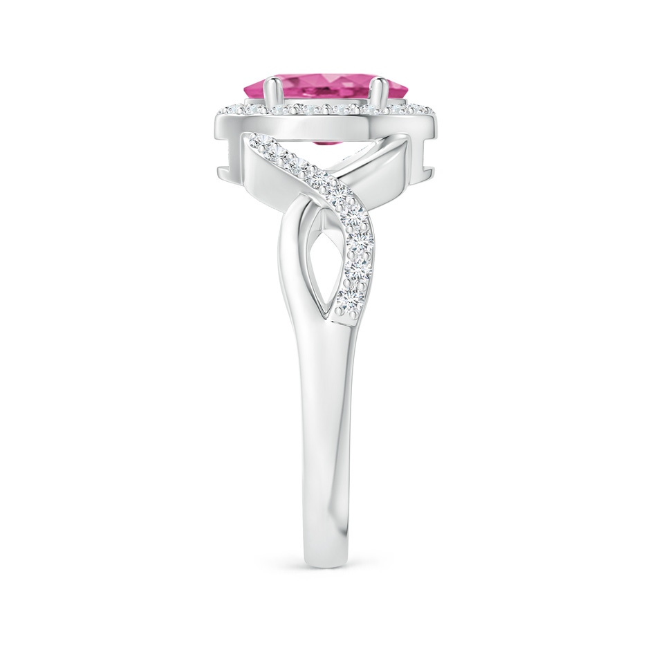 8x6mm AAA Oval Pink Sapphire Crossover Ring with Diamond Halo in P950 Platinum side-2