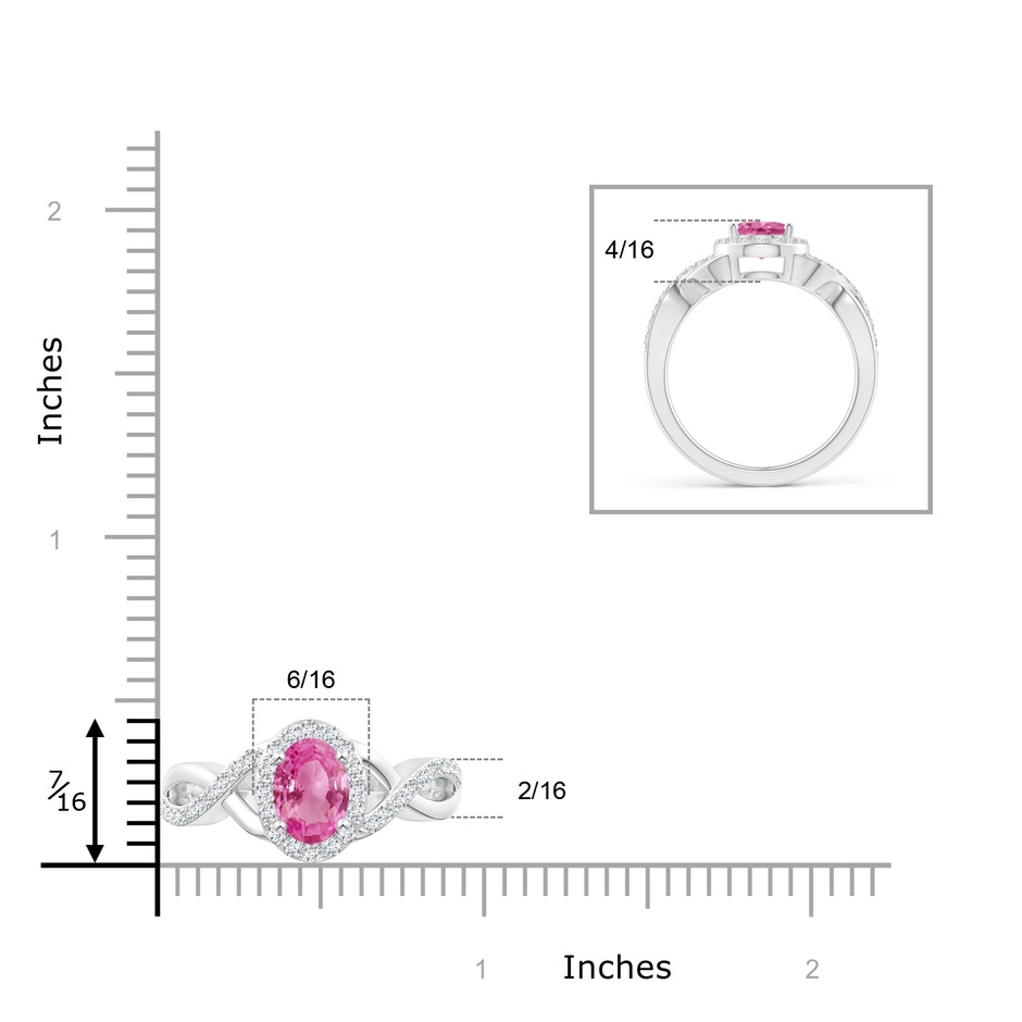 8x6mm AAA Oval Pink Sapphire Crossover Ring with Diamond Halo in P950 Platinum ruler