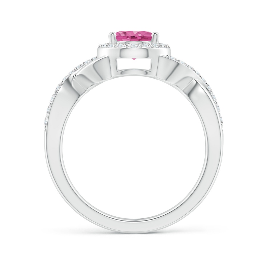 8x6mm AAA Oval Pink Sapphire Crossover Ring with Diamond Halo in White Gold side-1