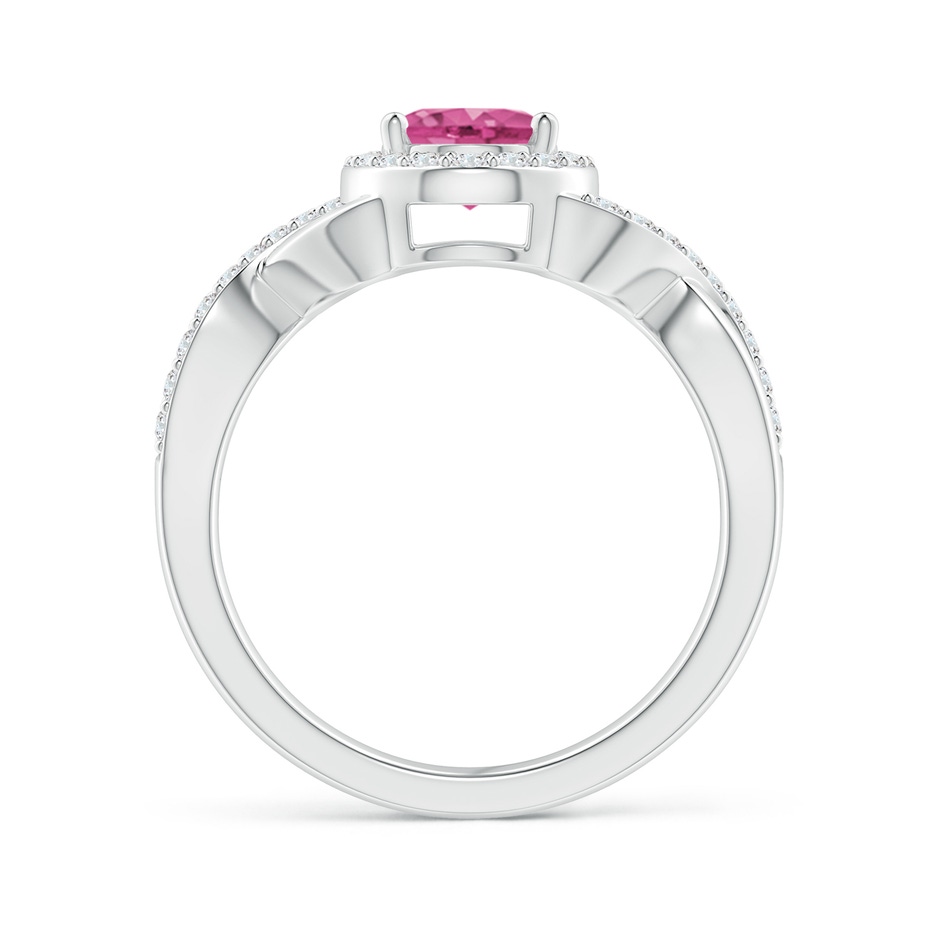 8x6mm AAAA Oval Pink Sapphire Crossover Ring with Diamond Halo in P950 Platinum side-1