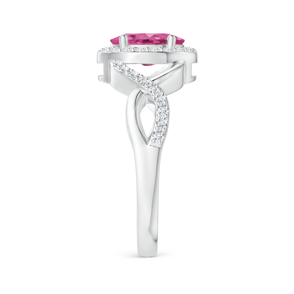 8x6mm AAAA Oval Pink Sapphire Crossover Ring with Diamond Halo in P950 Platinum side-2
