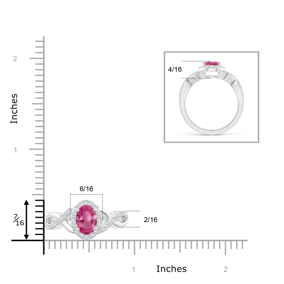 8x6mm AAAA Oval Pink Sapphire Crossover Ring with Diamond Halo in P950 Platinum ruler