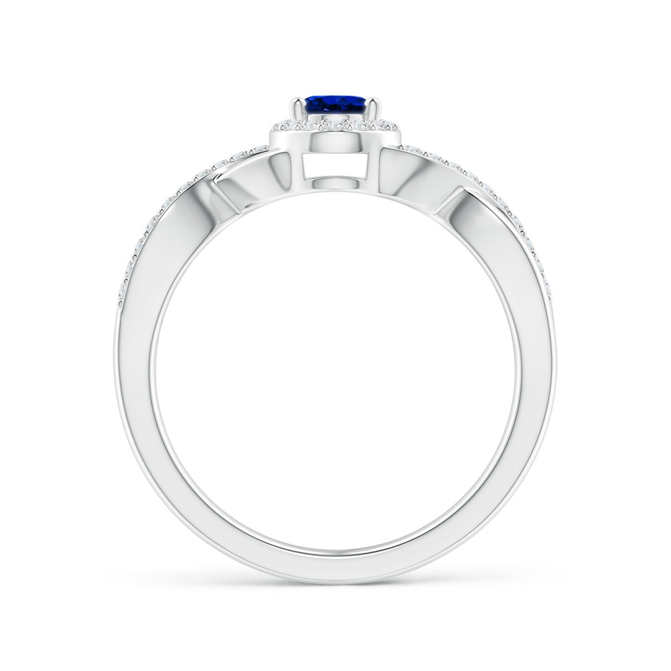 6x4mm AAAA Oval Blue Sapphire Crossover Ring with Diamond Halo in White Gold side-1