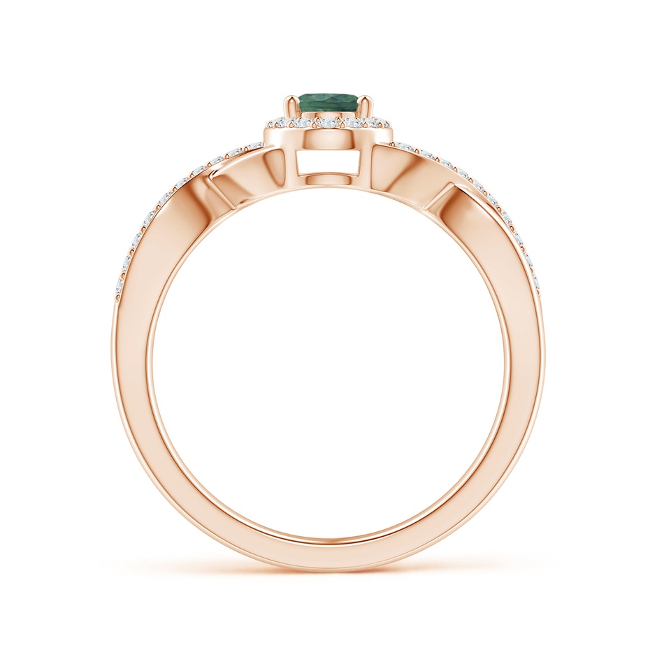 6x4mm AA Oval Teal Montana Sapphire Crossover Ring with Diamond Halo in Rose Gold side 199