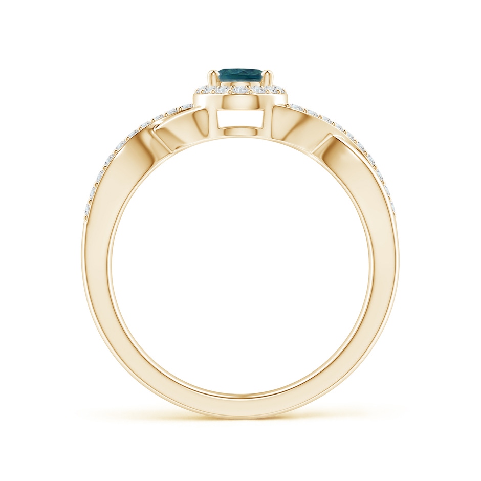 6x4mm AAA Oval Teal Montana Sapphire Crossover Ring with Diamond Halo in Yellow Gold side 199
