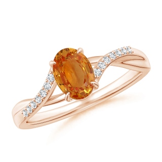 7x5mm AA Oval Orange Sapphire Split Shank Ring with Diamond Accents in Rose Gold