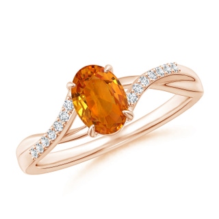 7x5mm AAA Oval Orange Sapphire Split Shank Ring with Diamond Accents in Rose Gold