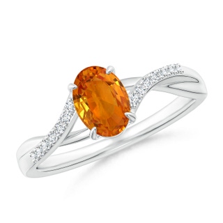 7x5mm AAA Oval Orange Sapphire Split Shank Ring with Diamond Accents in White Gold