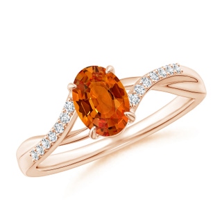 7x5mm AAAA Oval Orange Sapphire Split Shank Ring with Diamond Accents in 10K Rose Gold