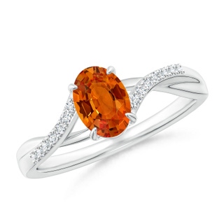 7x5mm AAAA Oval Orange Sapphire Split Shank Ring with Diamond Accents in White Gold