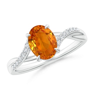 8x6mm AAA Oval Orange Sapphire Split Shank Ring with Diamond Accents in White Gold