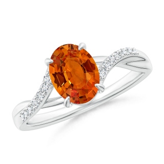8x6mm AAAA Oval Orange Sapphire Split Shank Ring with Diamond Accents in P950 Platinum