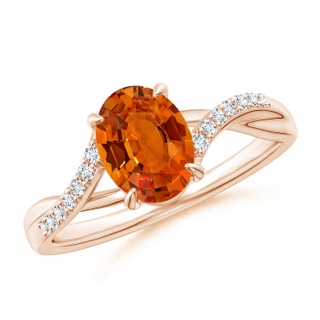 8x6mm AAAA Oval Orange Sapphire Split Shank Ring with Diamond Accents in Rose Gold