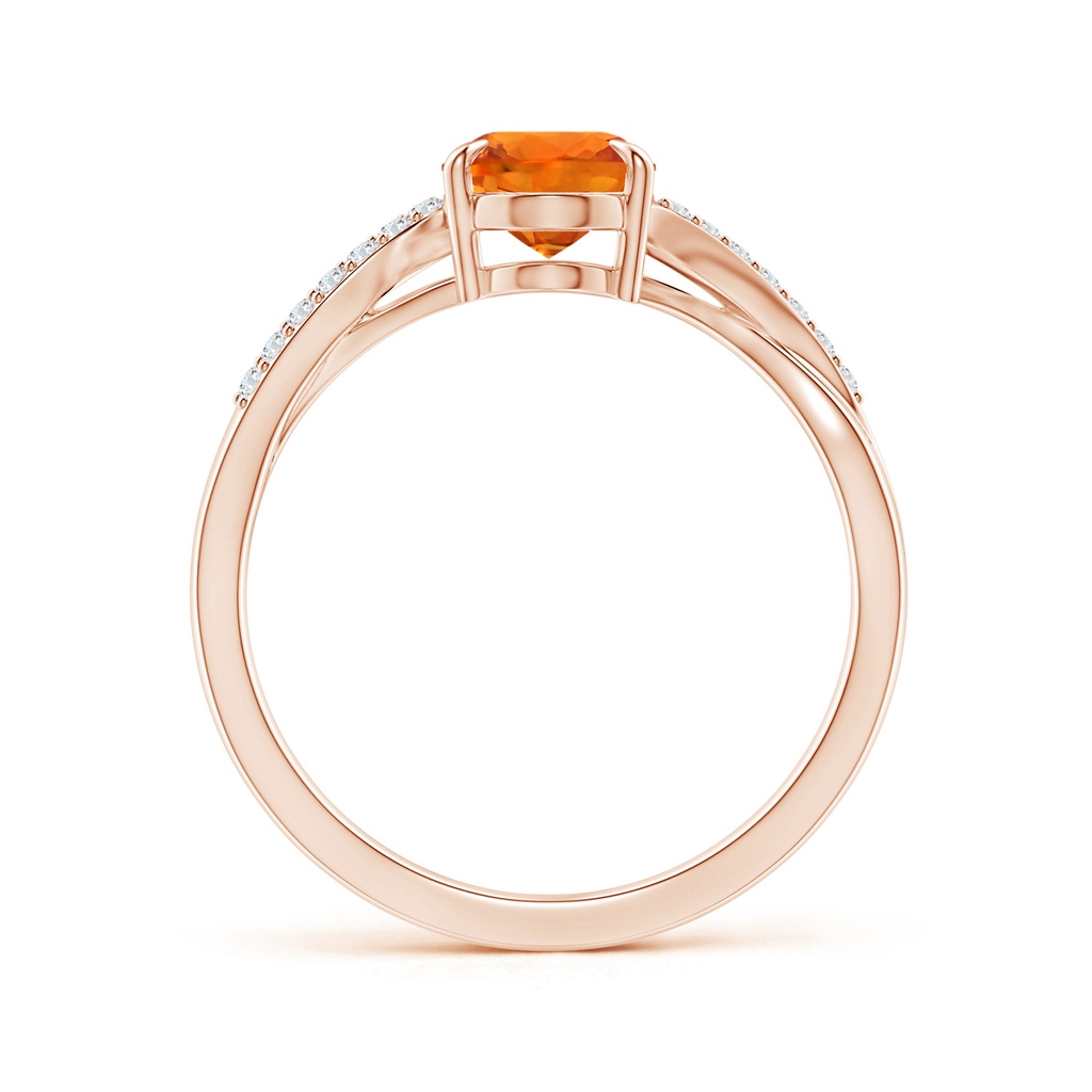 8x6mm AAAA Oval Orange Sapphire Split Shank Ring with Diamond Accents in Rose Gold Side-1