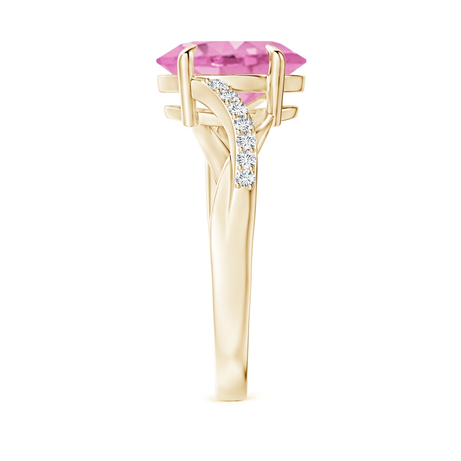 10x8mm A Oval Pink Sapphire Split Shank Ring with Diamond Accents in Yellow Gold side-2