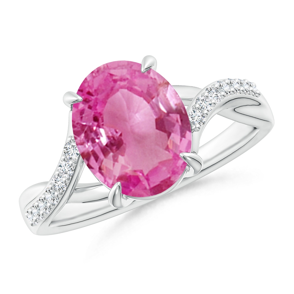 10x8mm AAA Oval Pink Sapphire Split Shank Ring with Diamond Accents in P950 Platinum 