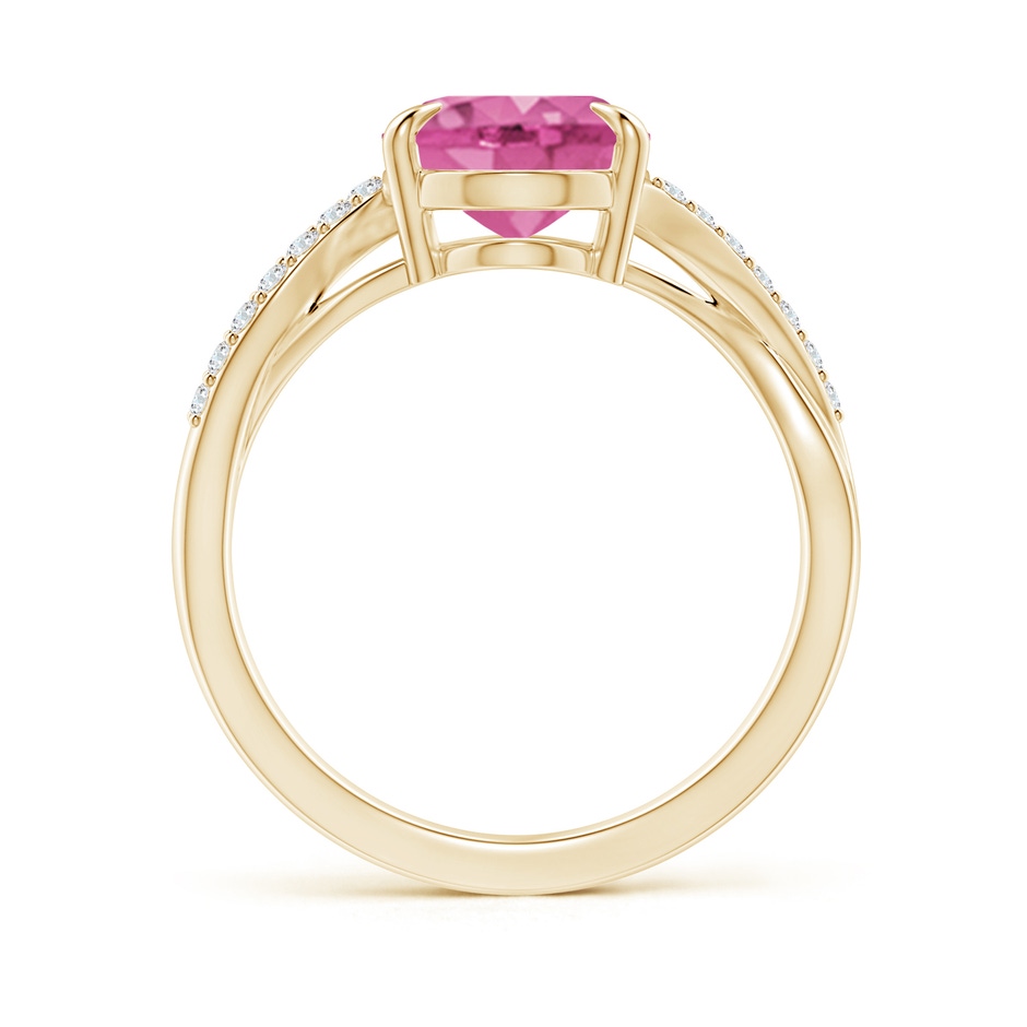 10x8mm AAA Oval Pink Sapphire Split Shank Ring with Diamond Accents in Yellow Gold side-1
