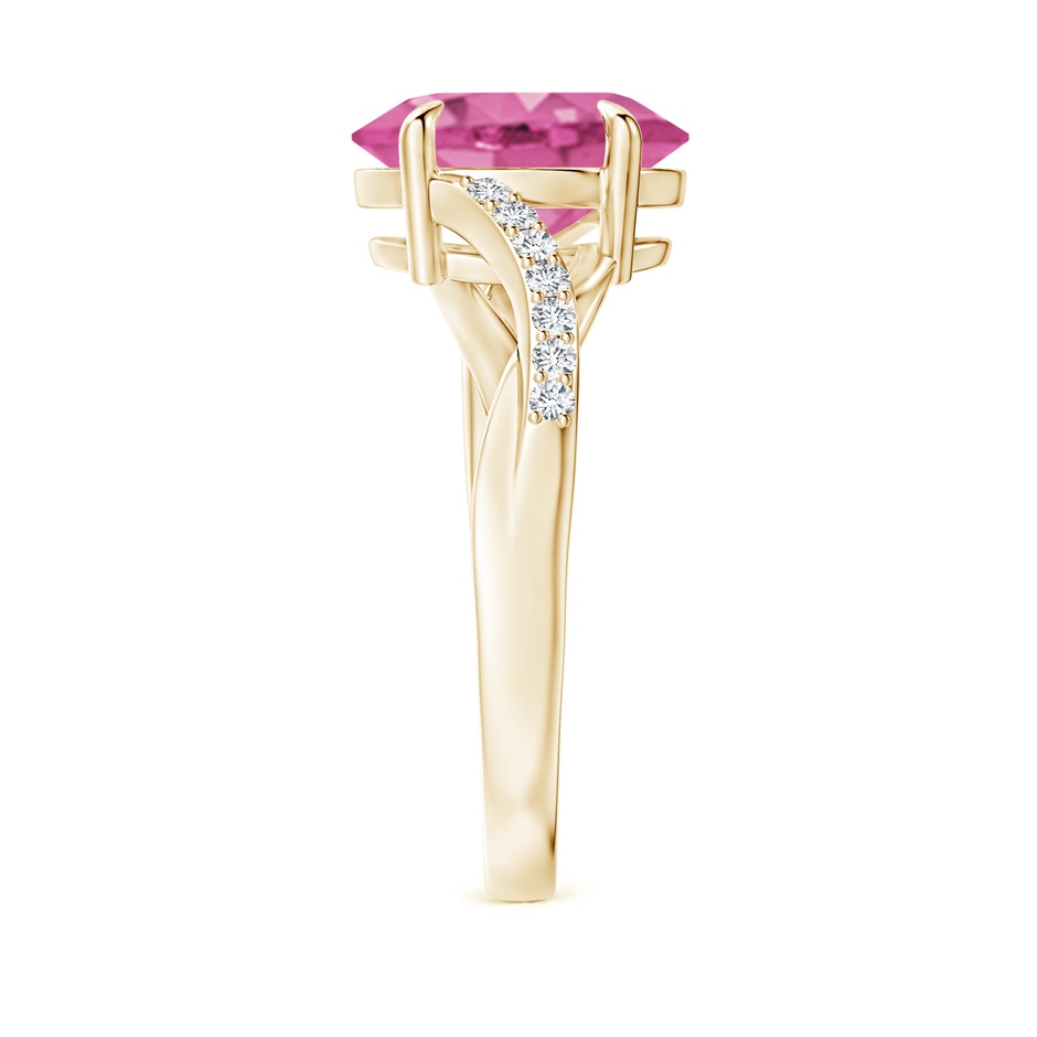 10x8mm AAA Oval Pink Sapphire Split Shank Ring with Diamond Accents in Yellow Gold side-2