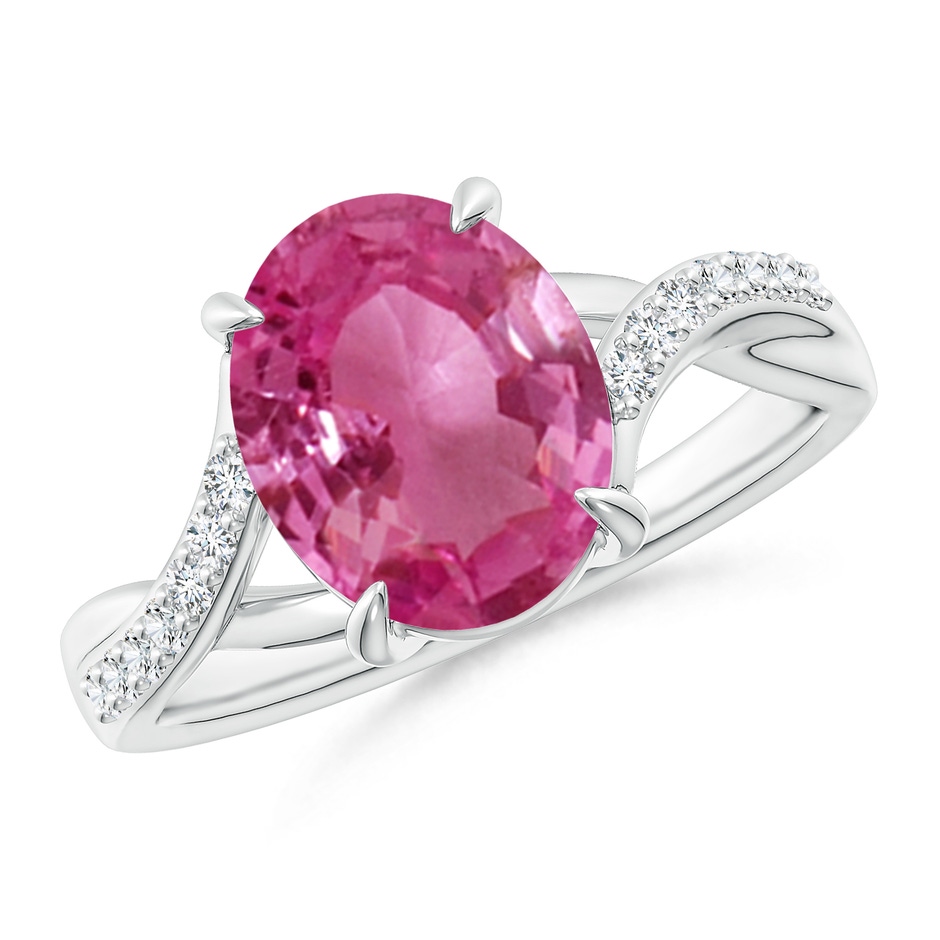 10x8mm AAAA Oval Pink Sapphire Split Shank Ring with Diamond Accents in P950 Platinum 