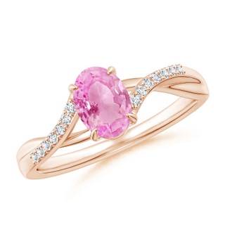 7x5mm A Oval Pink Sapphire Split Shank Ring with Diamond Accents in 9K Rose Gold