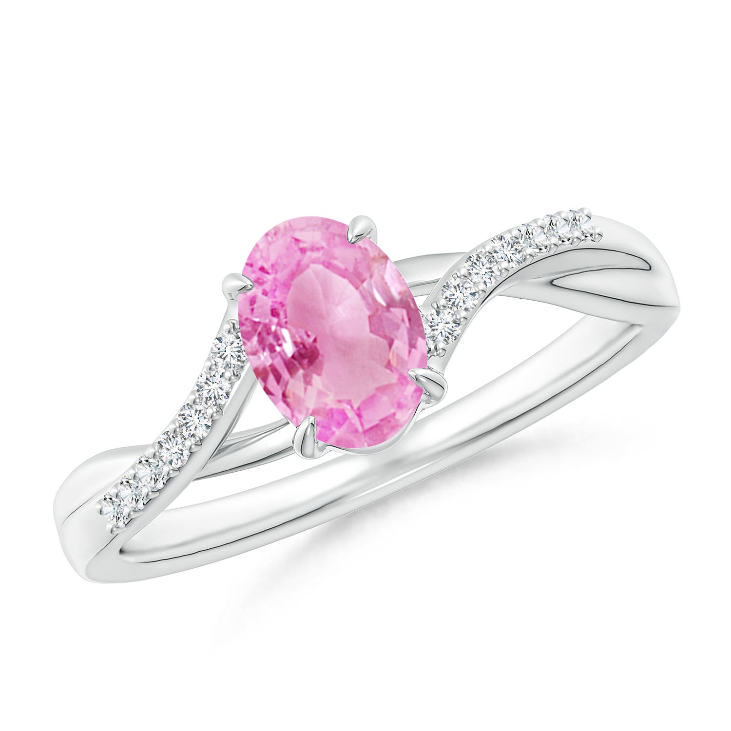 7x5mm A Oval Pink Sapphire Split Shank Ring with Diamond Accents in P950 Platinum