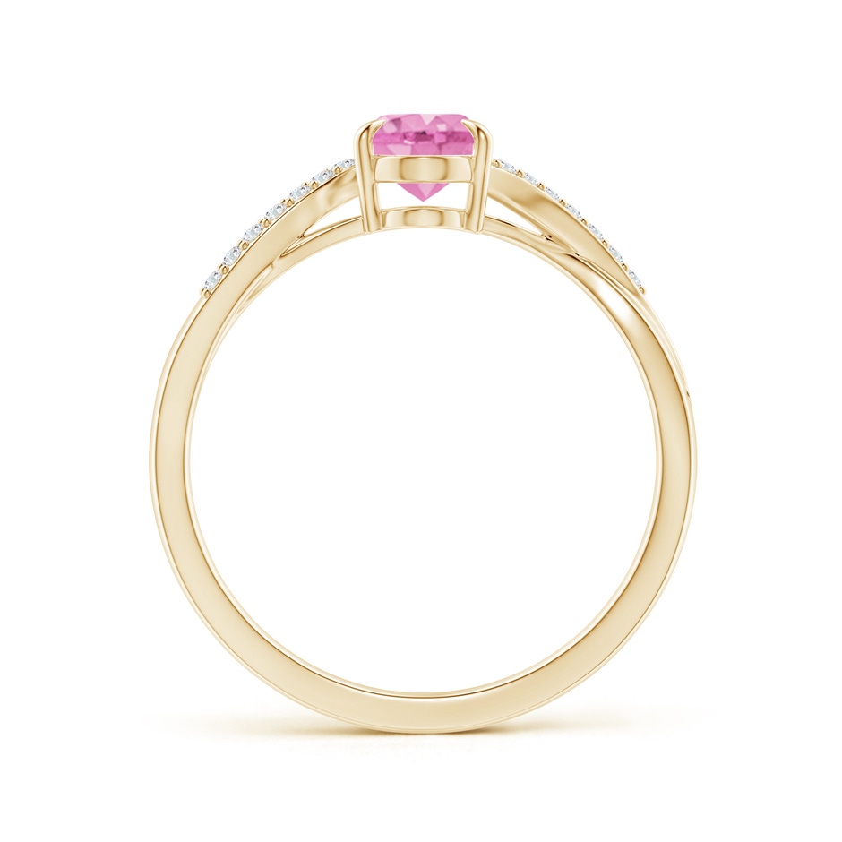 7x5mm A Oval Pink Sapphire Split Shank Ring with Diamond Accents in Yellow Gold side-1
