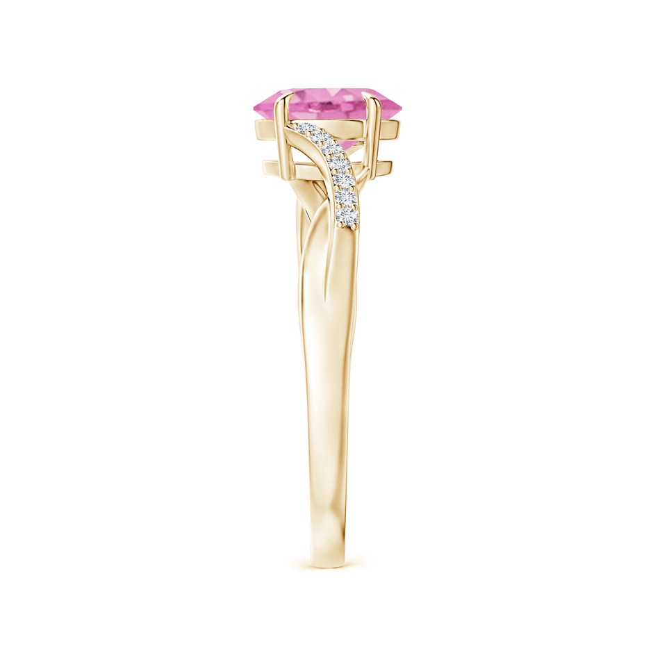7x5mm A Oval Pink Sapphire Split Shank Ring with Diamond Accents in Yellow Gold side-2