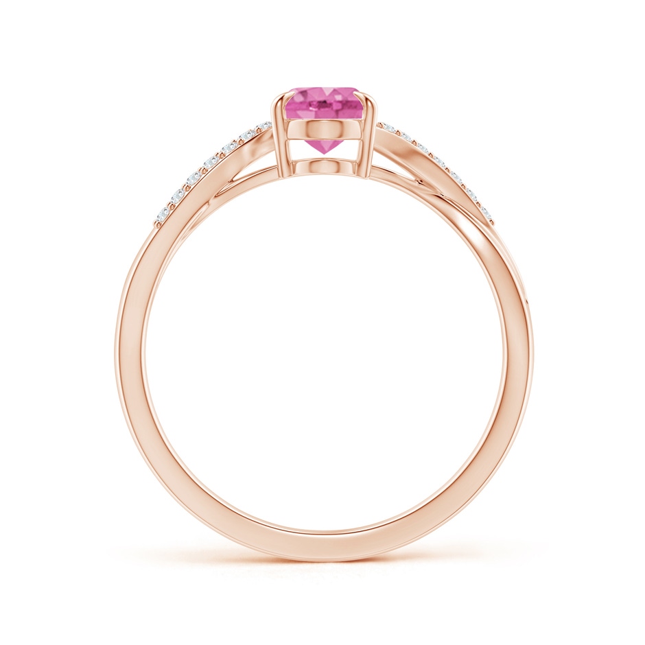 7x5mm AA Oval Pink Sapphire Split Shank Ring with Diamond Accents in 9K Rose Gold side-1