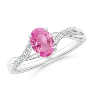 7x5mm AA Oval Pink Sapphire Split Shank Ring with Diamond Accents in P950 Platinum