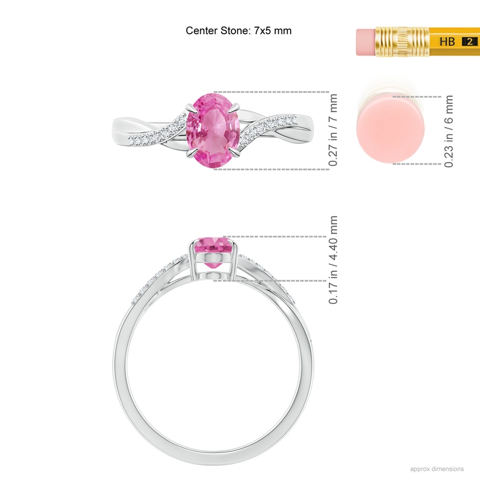 7x5mm AA Oval Pink Sapphire Split Shank Ring with Diamond Accents in P950 Platinum ruler
