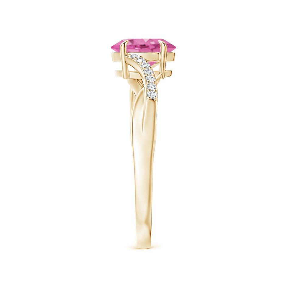 7x5mm AA Oval Pink Sapphire Split Shank Ring with Diamond Accents in Yellow Gold side-2