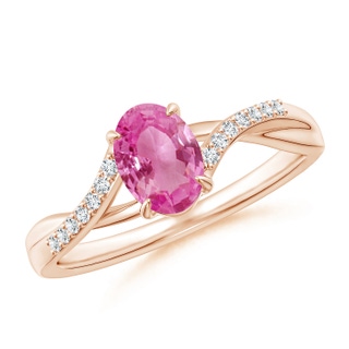 7x5mm AAA Oval Pink Sapphire Split Shank Ring with Diamond Accents in 10K Rose Gold