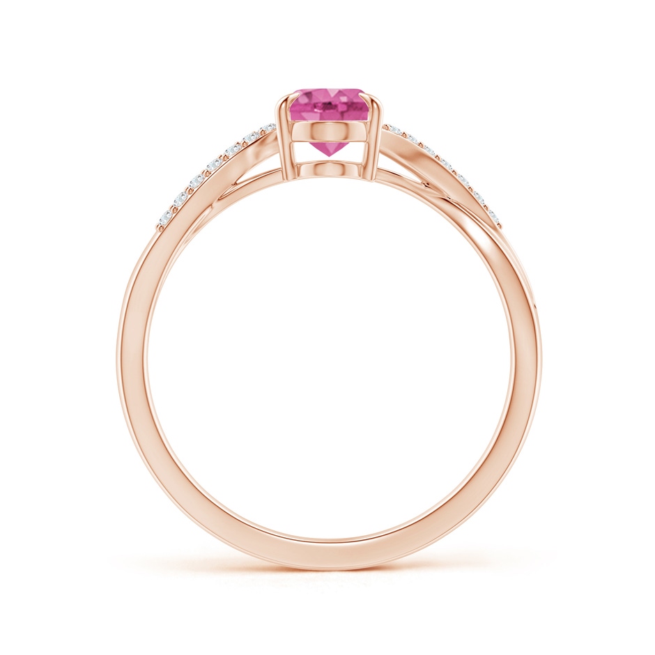 7x5mm AAA Oval Pink Sapphire Split Shank Ring with Diamond Accents in Rose Gold side-1
