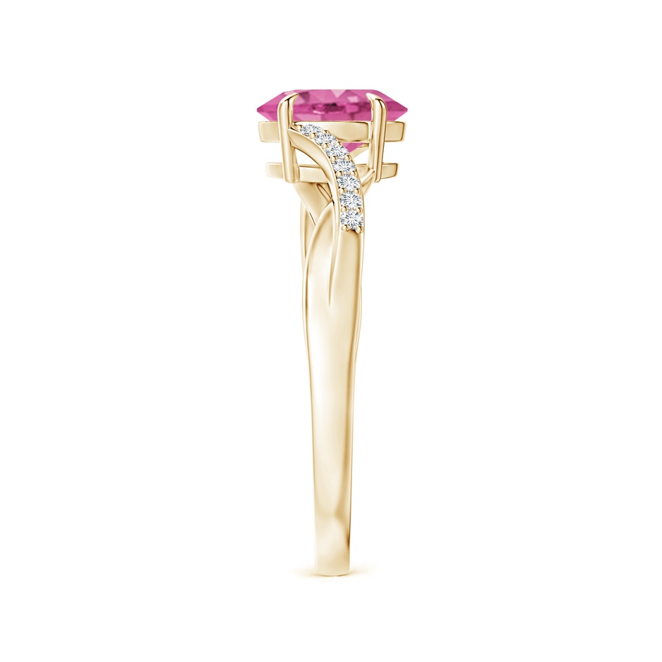 7x5mm AAA Oval Pink Sapphire Split Shank Ring with Diamond Accents in Yellow Gold side-2