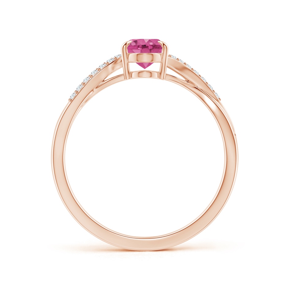 7x5mm AAAA Oval Pink Sapphire Split Shank Ring with Diamond Accents in Rose Gold side-1